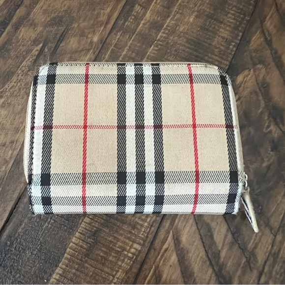 Plaid Check Tri-Fold Wallet Tan Red Black - Picture 5 of 8